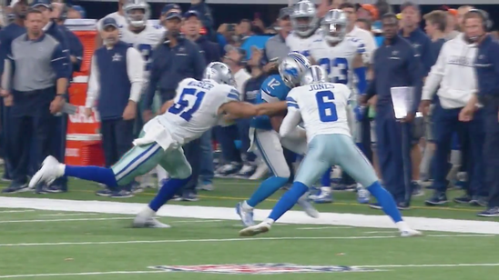 Cowboys punter Chris Jones just flattened the Lions' kick returner