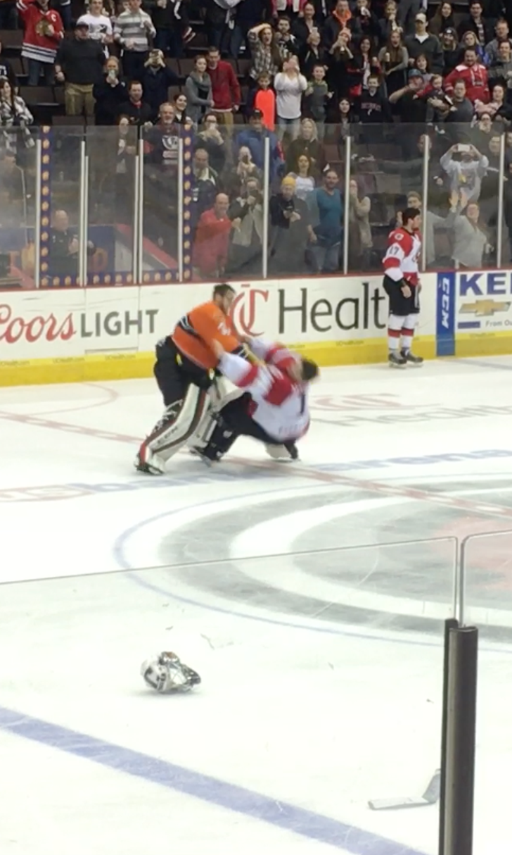VIDEO Massive hockey brawl ends with goalieongoalie onepunch