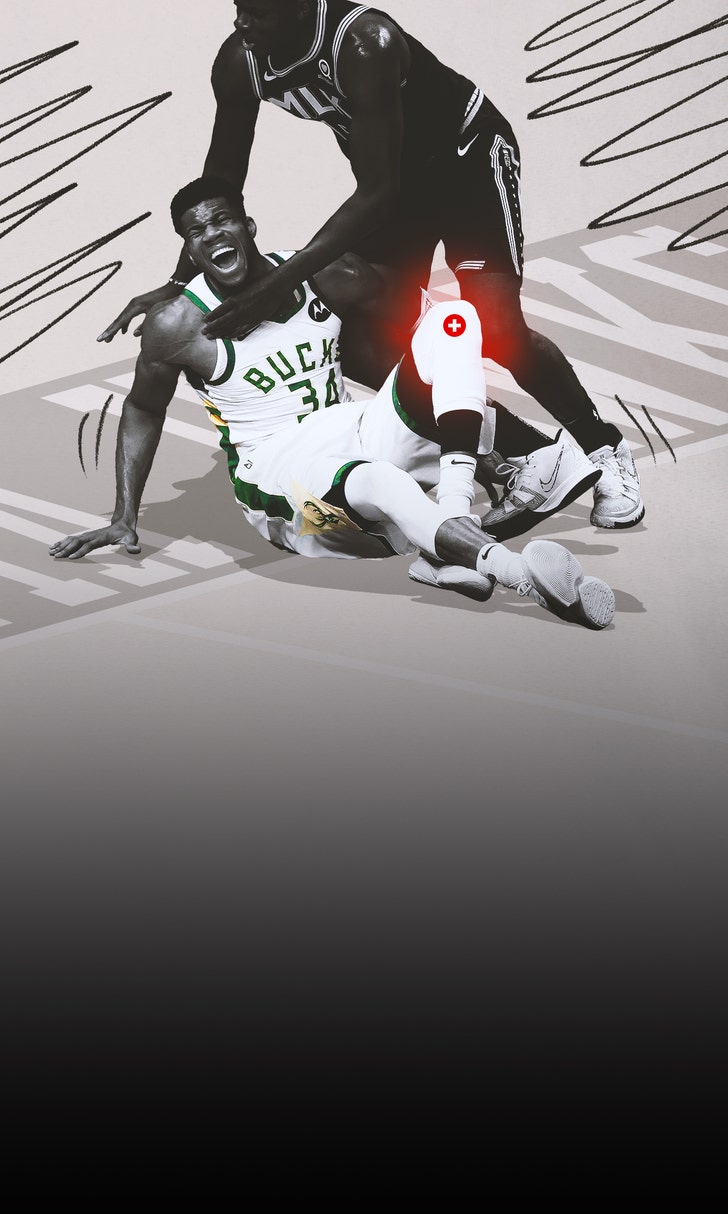 Giannis Antetokounmpo's knee injury leaves Bucks-Hawks series in limbo after Game 4
