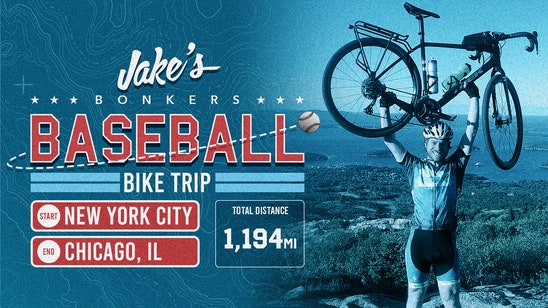 Jake Mintz cruising along on baseball bike trip from NYC to Chicago