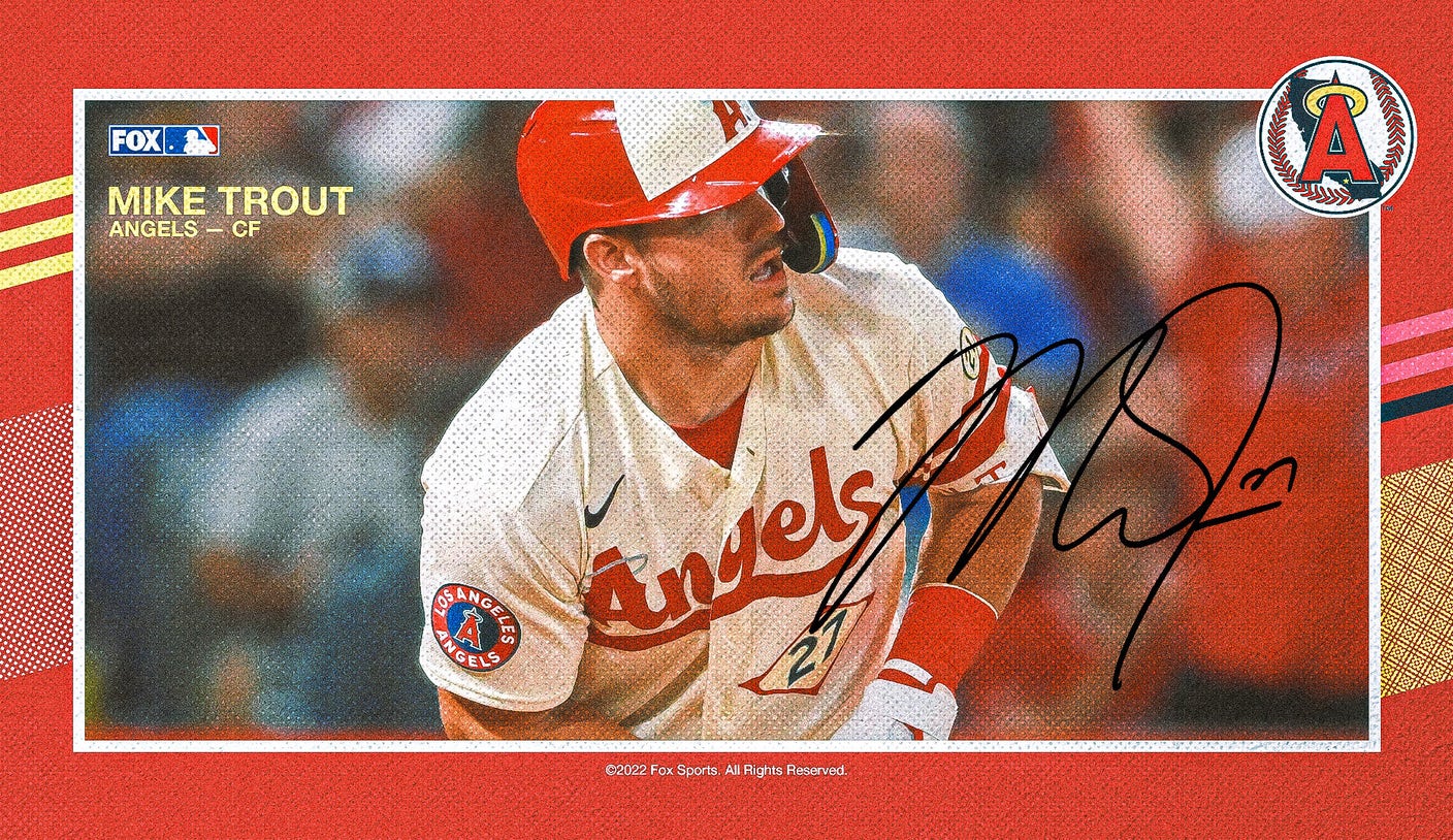 MLB on FOX - A baseball card of Los Angeles Angels CF Mike