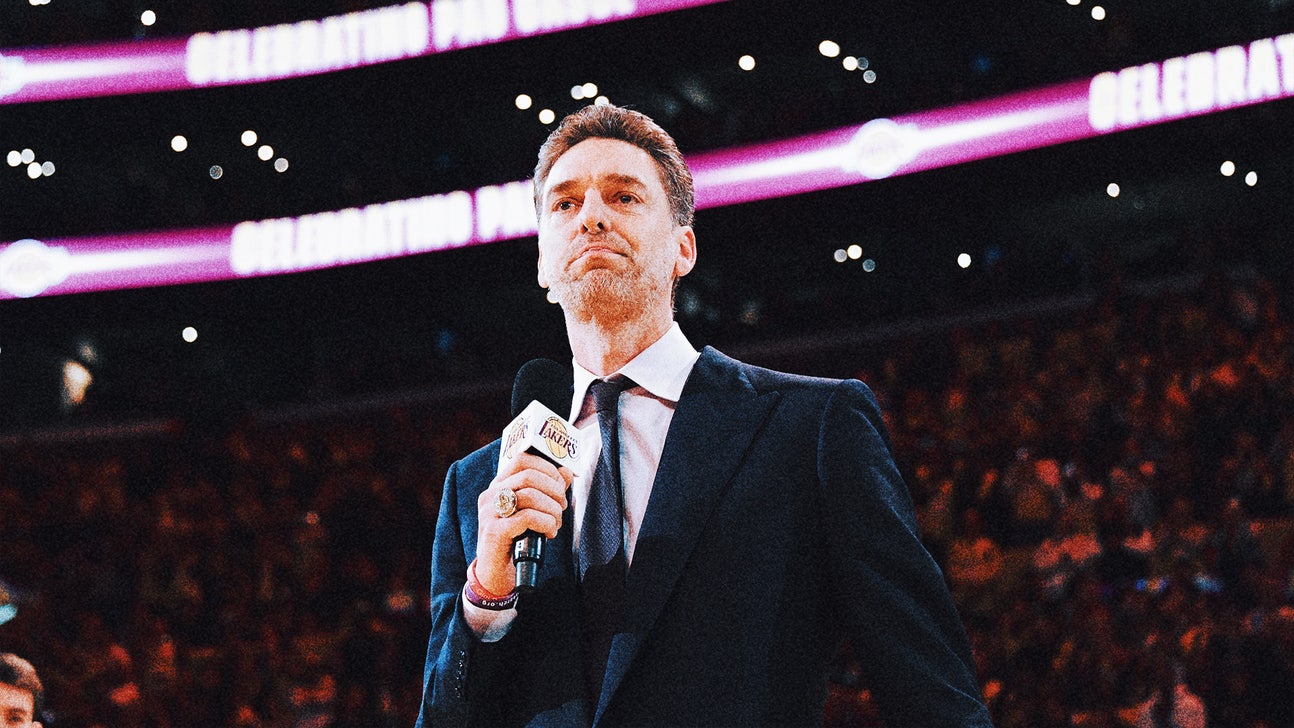 Pau Gasol emotionally watches Lakers retire No. 16 jersey