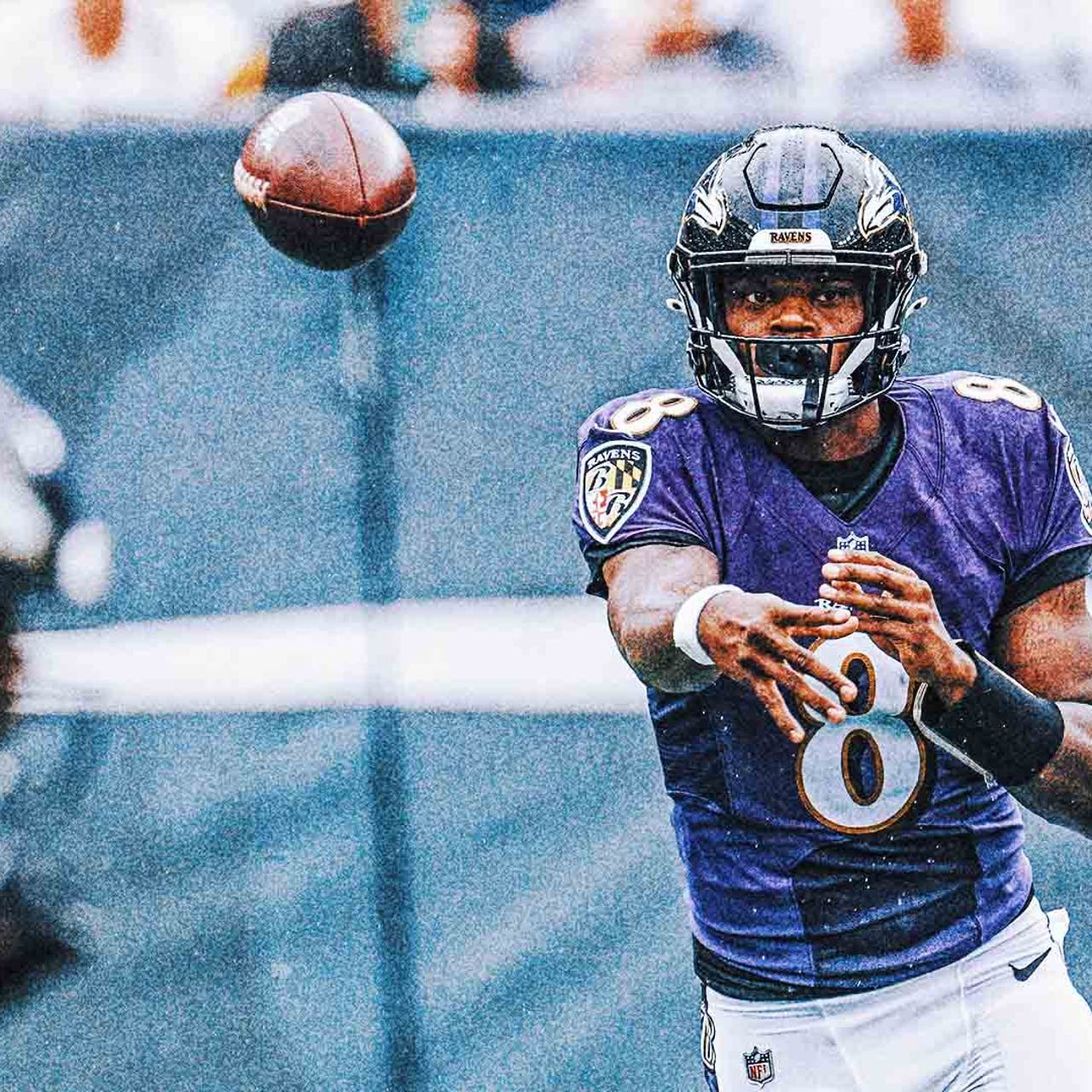 Lamar Jackson at voluntary practice for Ravens after skipping last year's