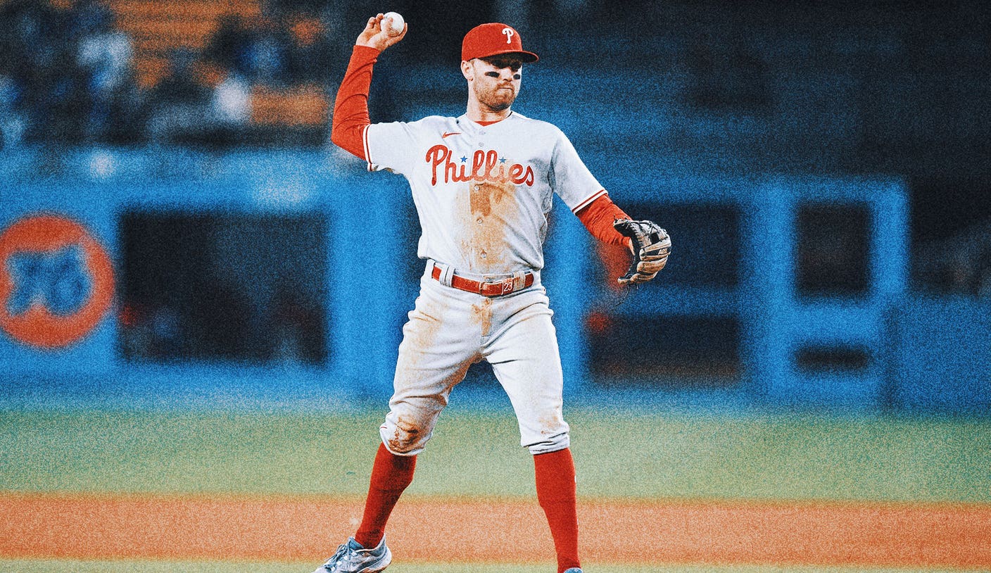 Kody Clemens of the Philadelphia Phillies reacts in front of J.P.