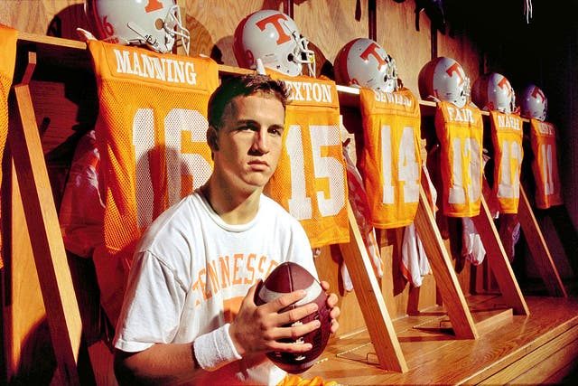 As the son of a Pro Bowl quarterback, Peyton Manning was in the spotlight from a young age. (Photo by Doug Devoe/Sporting News via Getty Images)