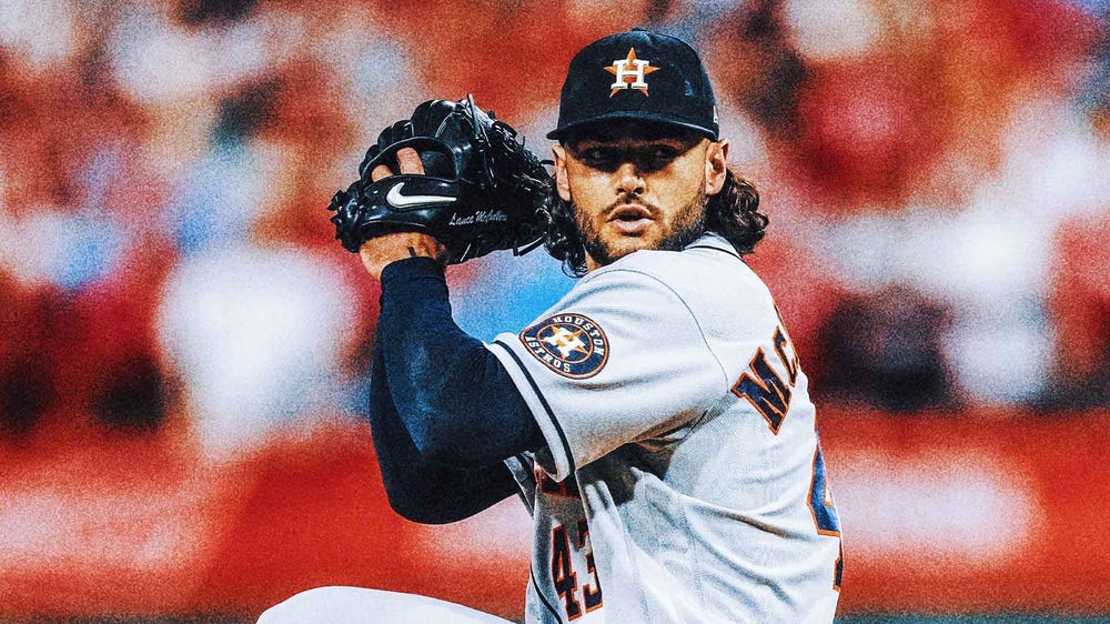 Lance McCullers Jr. #43 of the Houston Astros pitches in the third