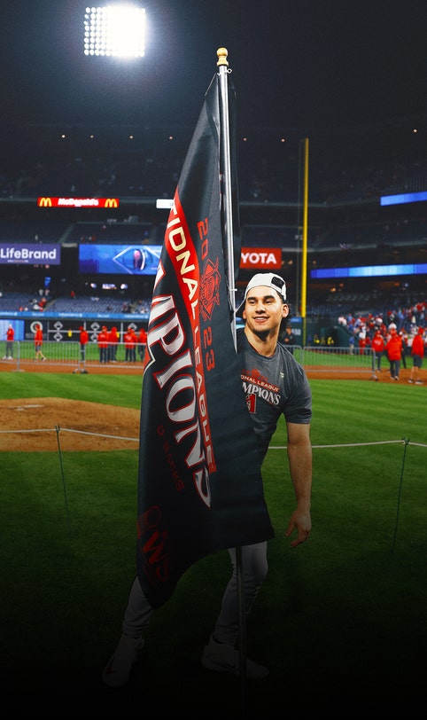 Philadelphia Phillies showing off National League champions trophy