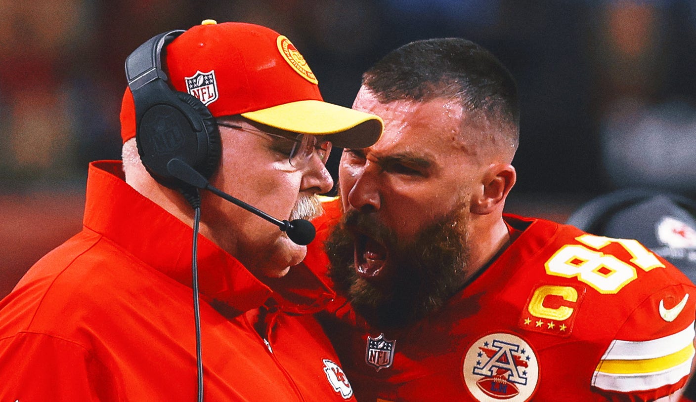 Andy Reid laughs off Travis Kelce's Super Bowl bump: 'He caught me  off-balance' | FOX Sports