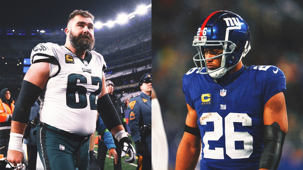 New Eagles RB Saquon Barkley tries to convince Jason Kelce to play for one more season