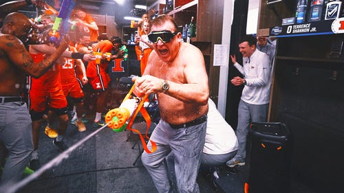COLLEGE BASKETBALL Trending Image: Illinois coach Brad Underwood goes shirtless after Sweet 16 win over Iowa State