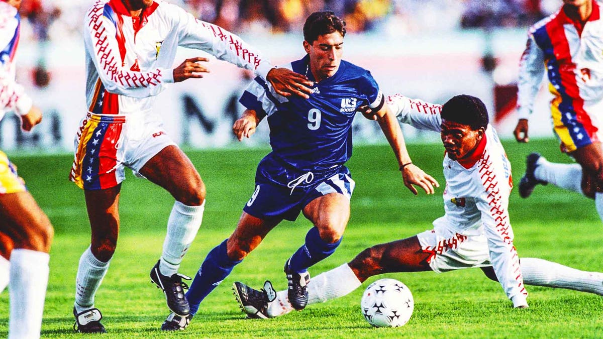 Tab Ramos of the United States attacks during the 1993 Copa America in Ecuador. (Credit: Shaun Botterill/ALLSPORT)