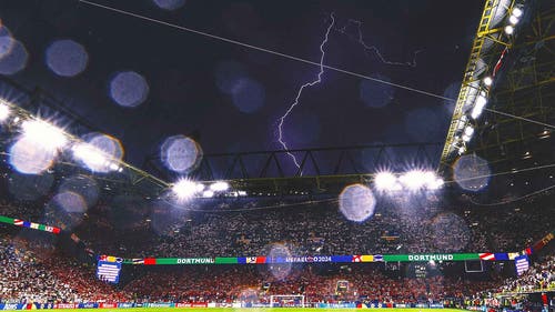 GERMANY MEN Trending Image: Euro 2024: Germany vs. Denmark interrupted by dazzling lightning storm