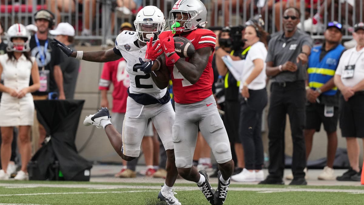 Ohio State WR Jeremiah Smith has recorded 11 catches for 211 yards and three touchdowns through two games. (Photo by Jason Mowry/Getty Images)