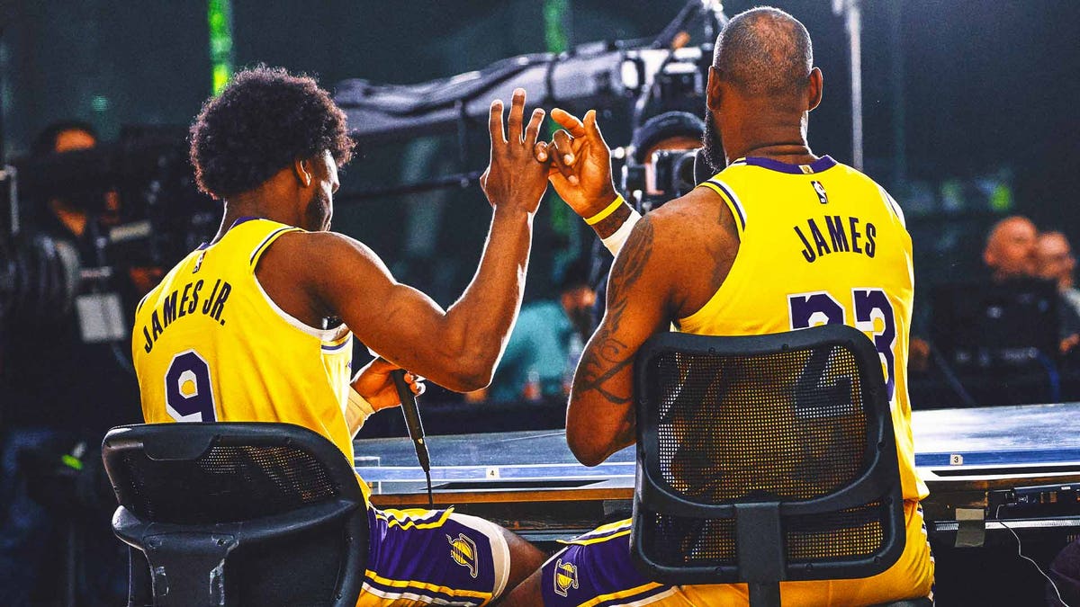 LeBron James has found a new purpose at getting to play with his son Bronny. "Just pure joy, to be honest," he said. (Photo by Kevork Djansezian/Getty Images)