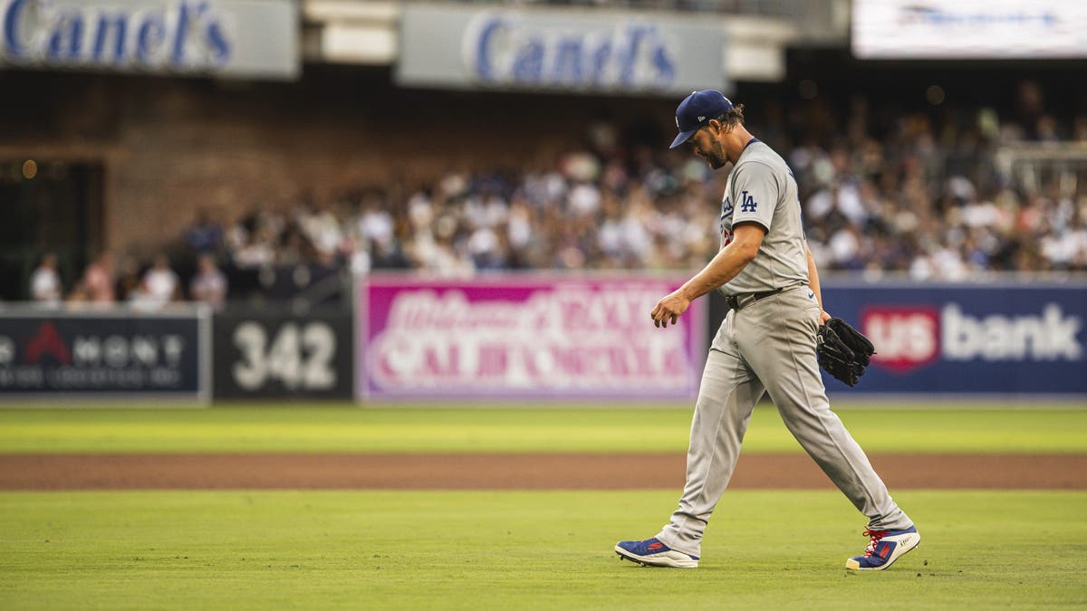 Dodgers star Clayton Kershaw was trolled by the scoreboard operators at Petco Park following an outing in 2023. (Photo by Matt Thomas/San Diego Padres/Getty Images)