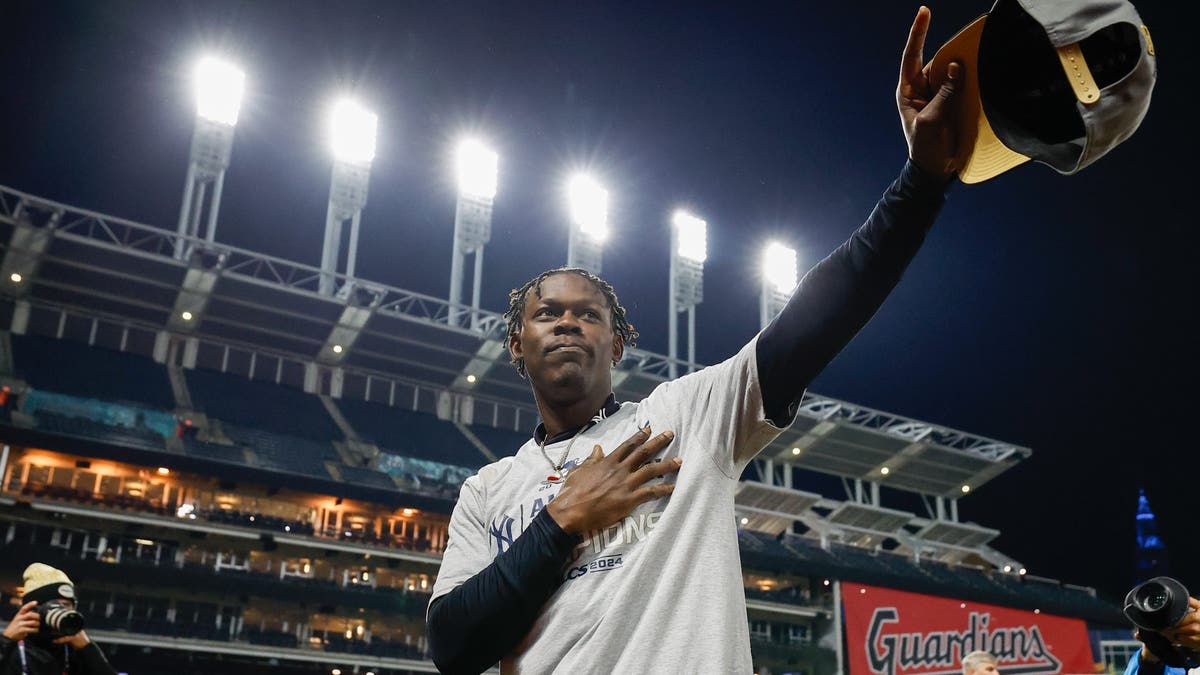 Jazz Chisholm helped the Yankees win the AL pennant after being traded to New York in July. He hit 24 homers with 73 RBIs in 2024 in his time between the Marlins and Yankees. (Photo by Lauren Leigh Bacho/MLB Photos via Getty Images)