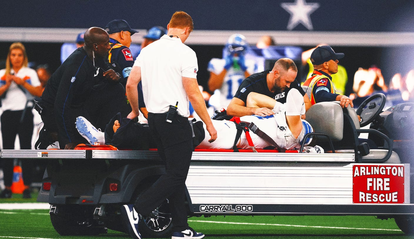 Lions’ Aidan Hutchinson carted off field with broken tibia vs. Cowboys