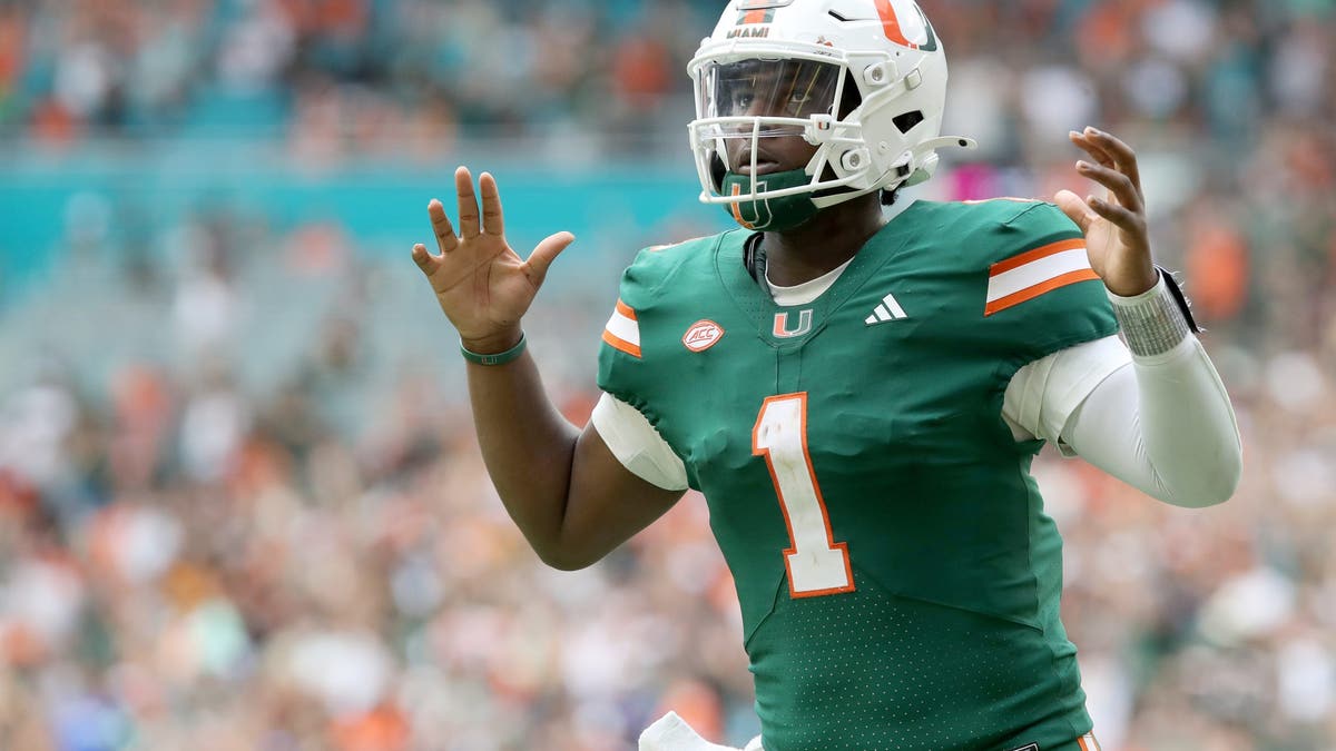 Miami (Fla.) QB Cam Ward is second in the nation in passing yards (3,146) and leads the nation in passing touchdowns (29). (Photo by Leonardo Fernandez/Getty Images)