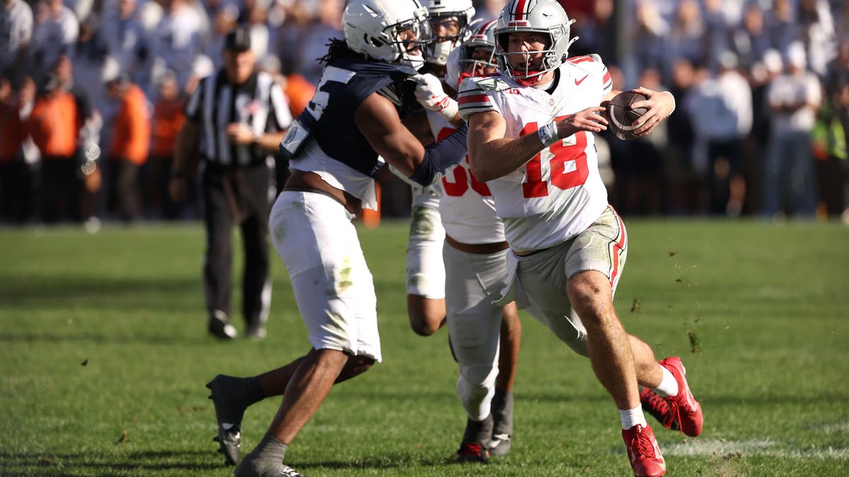 Ohio State QB Will Howard threw for 182 yards, two touchdowns and an interception in the Buckeyes' win over Penn State. (Photo by Scott Taetsch/Getty Images)