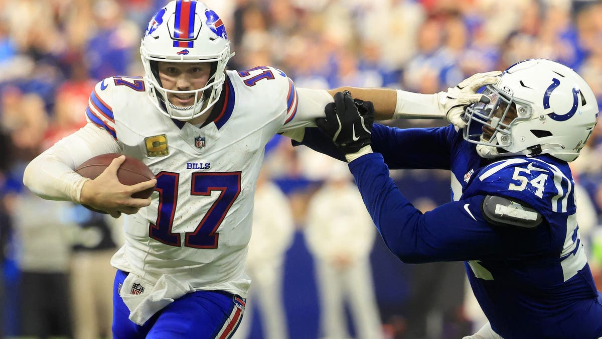 Josh Allen threw two interceptions against the Colts, but had 280 passing yards, 50 rushing yards and a rushing touchdown. (Photo by Justin Casterline/Getty Images)