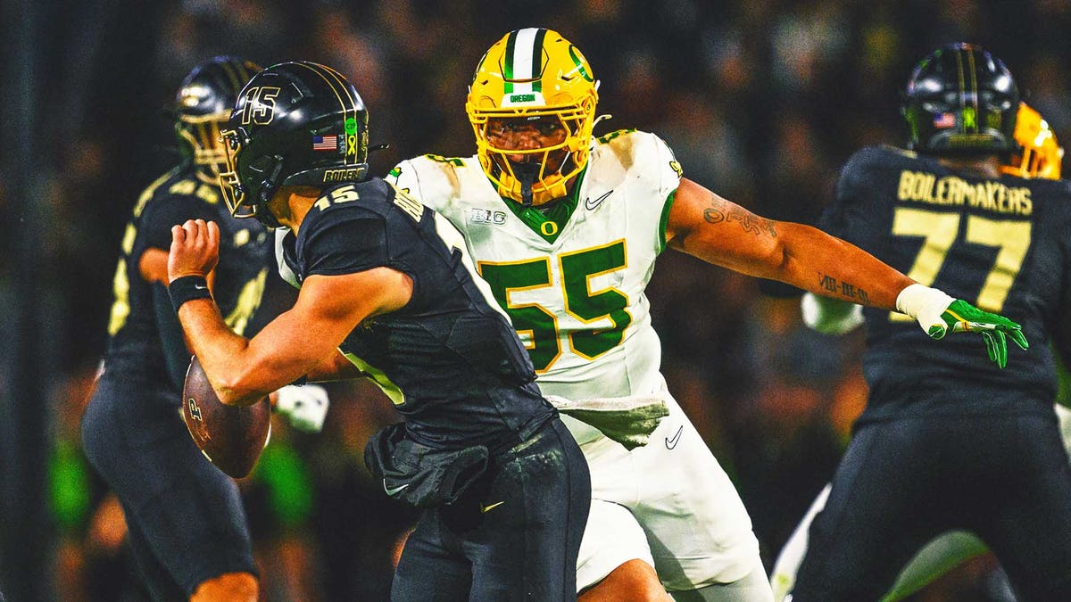 At 6-foot-5, 330 pounds, Derrick Harmon is stout against the run and plays with passion. (Getty Images)