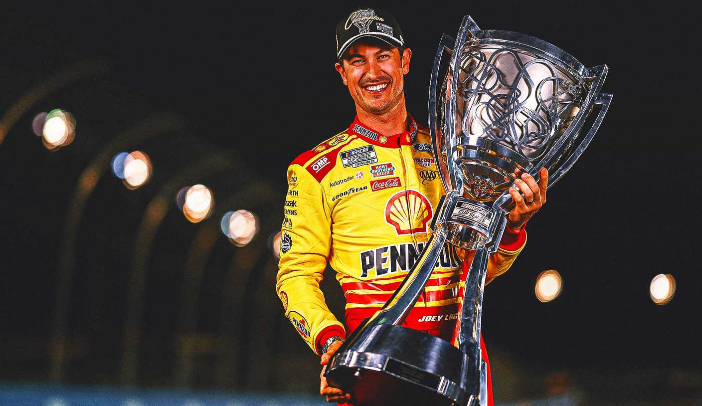 Joey Logano celebrates his third NASCAR Cup Series championship