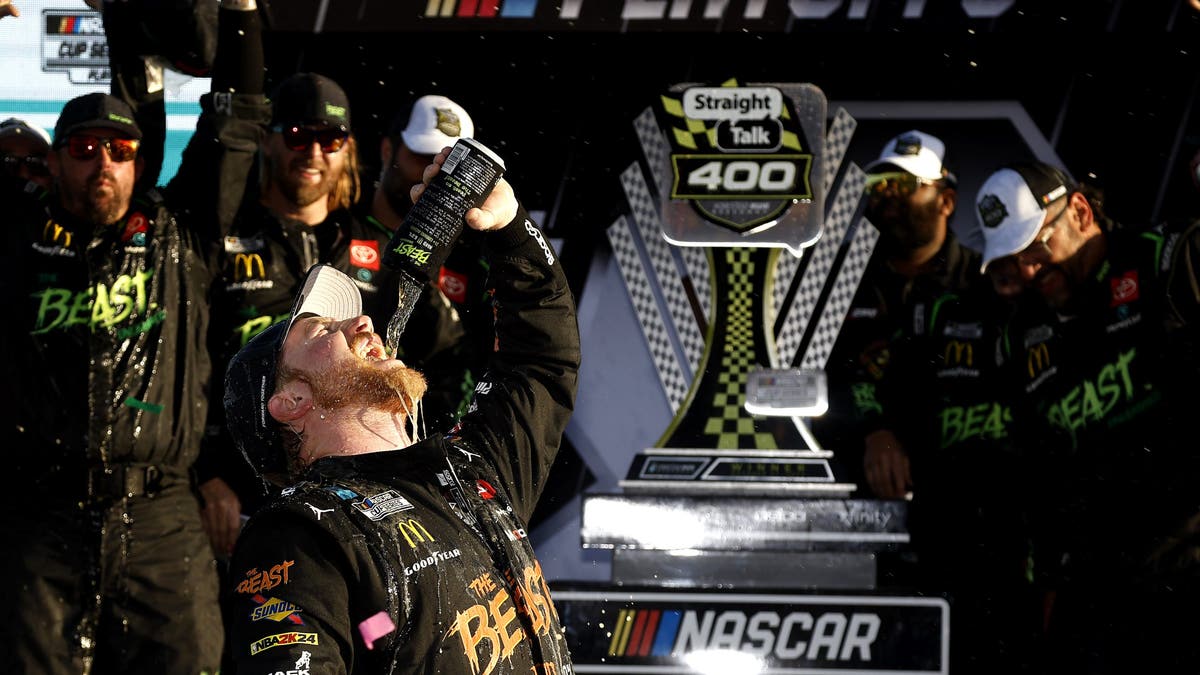 Tyler Reddick celebrates after winning the Straight Talk Wireless 400 at Homestead. (Photo by Sean Gardner/Getty Images)