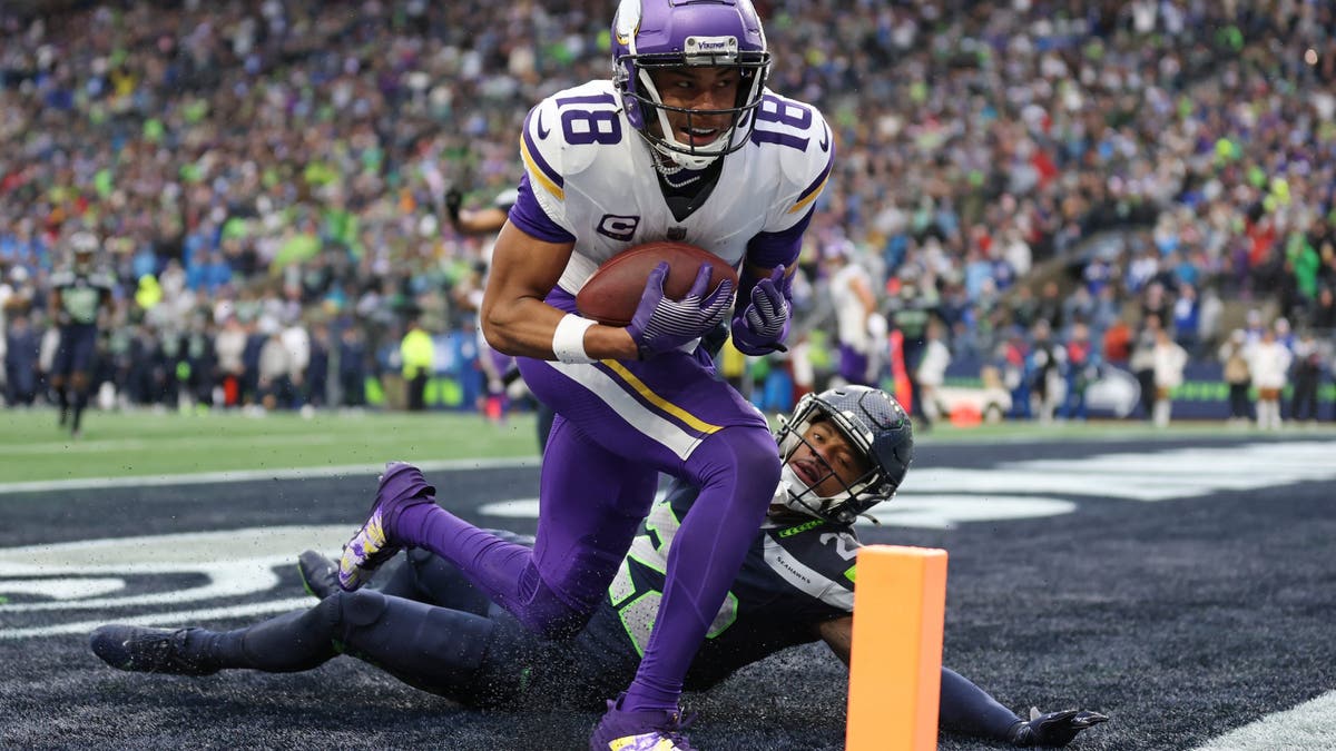 Justin Jefferson had 144 receiving yards and two touchdowns, including the game-winning score, in the Vikings' win over the Seahawks. (Photo by Steph Chambers/Getty Images)