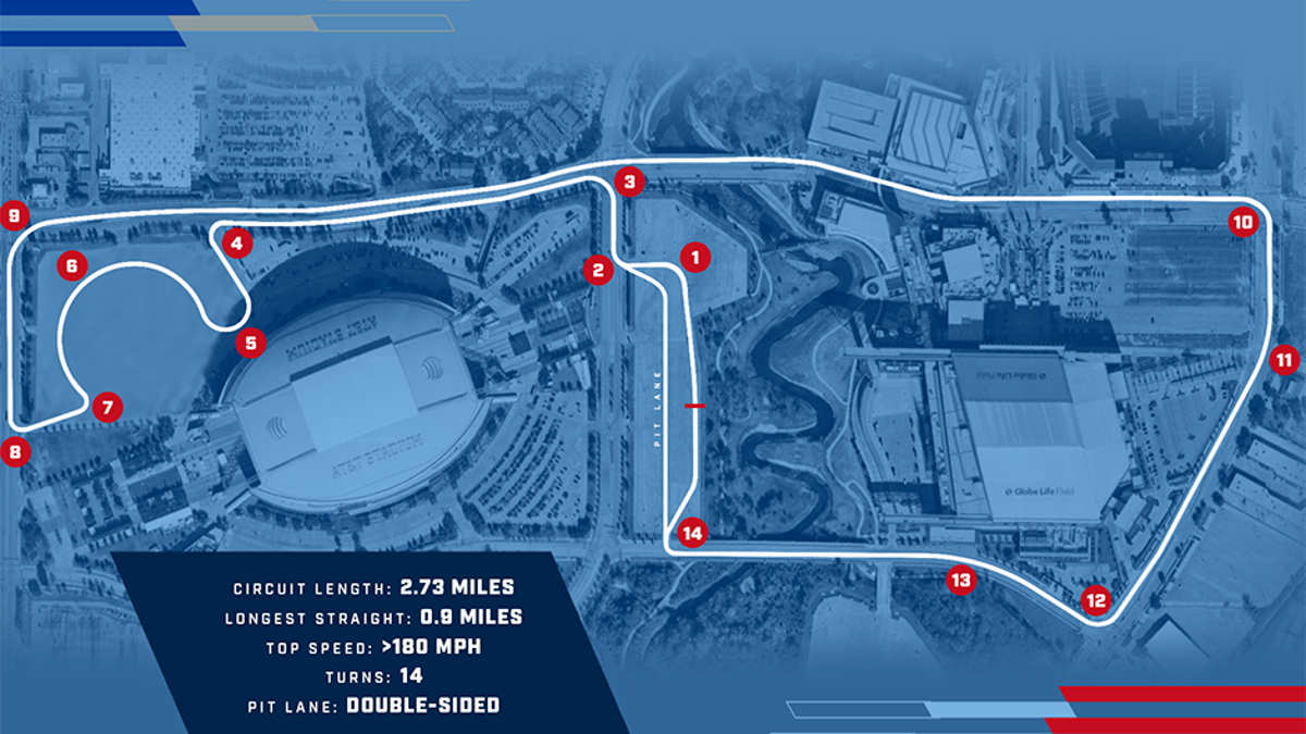 The track layout for the INDYCAR Grand Prix of Arlington in 2026.