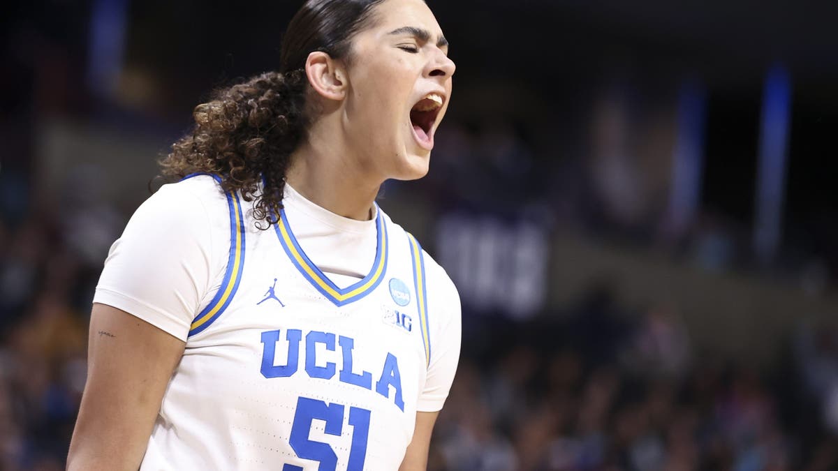 UCLA star Lauren Betts was named a first-team All-American after nearly averaging a double-double this season. (Photo by Tyler McFarland/NCAA Photos via Getty Images)