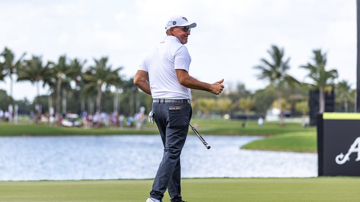 Phil Mickelson is tied for third after Day Two of LIV Golf Miami. (Photo by Lauren Sopourn/Getty Images)