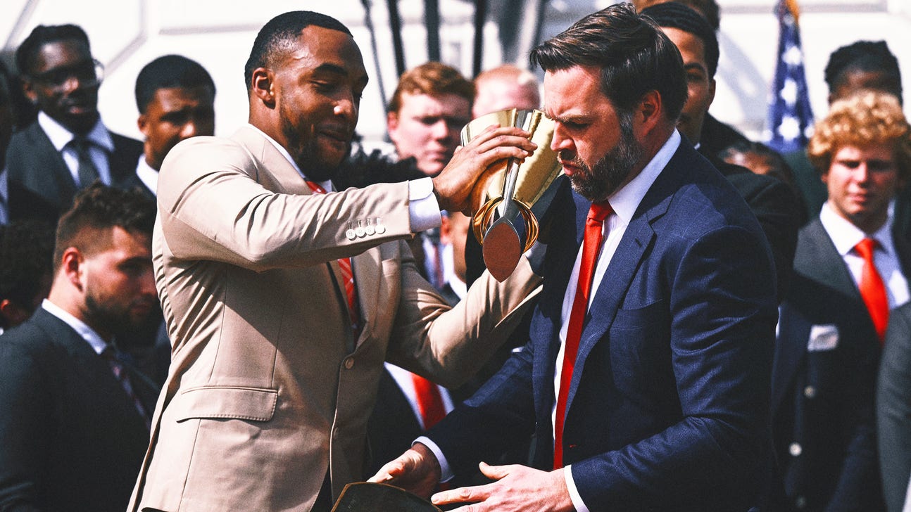 VP JD Vance fumbles Ohio State's championship trophy on White House visit