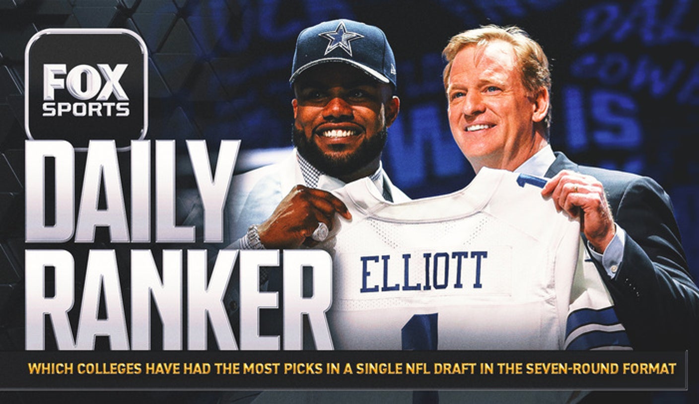 Which schools have had the most picks in a single NFL draft in the seven-round format?