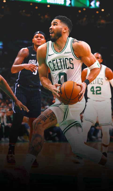 Jayson Tatum stays in after hard fall as Celtics close out Magic in Game 1