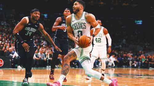 NBA Trending Image: Jayson Tatum stays in after hard fall as Celtics close out Magic in Game 1