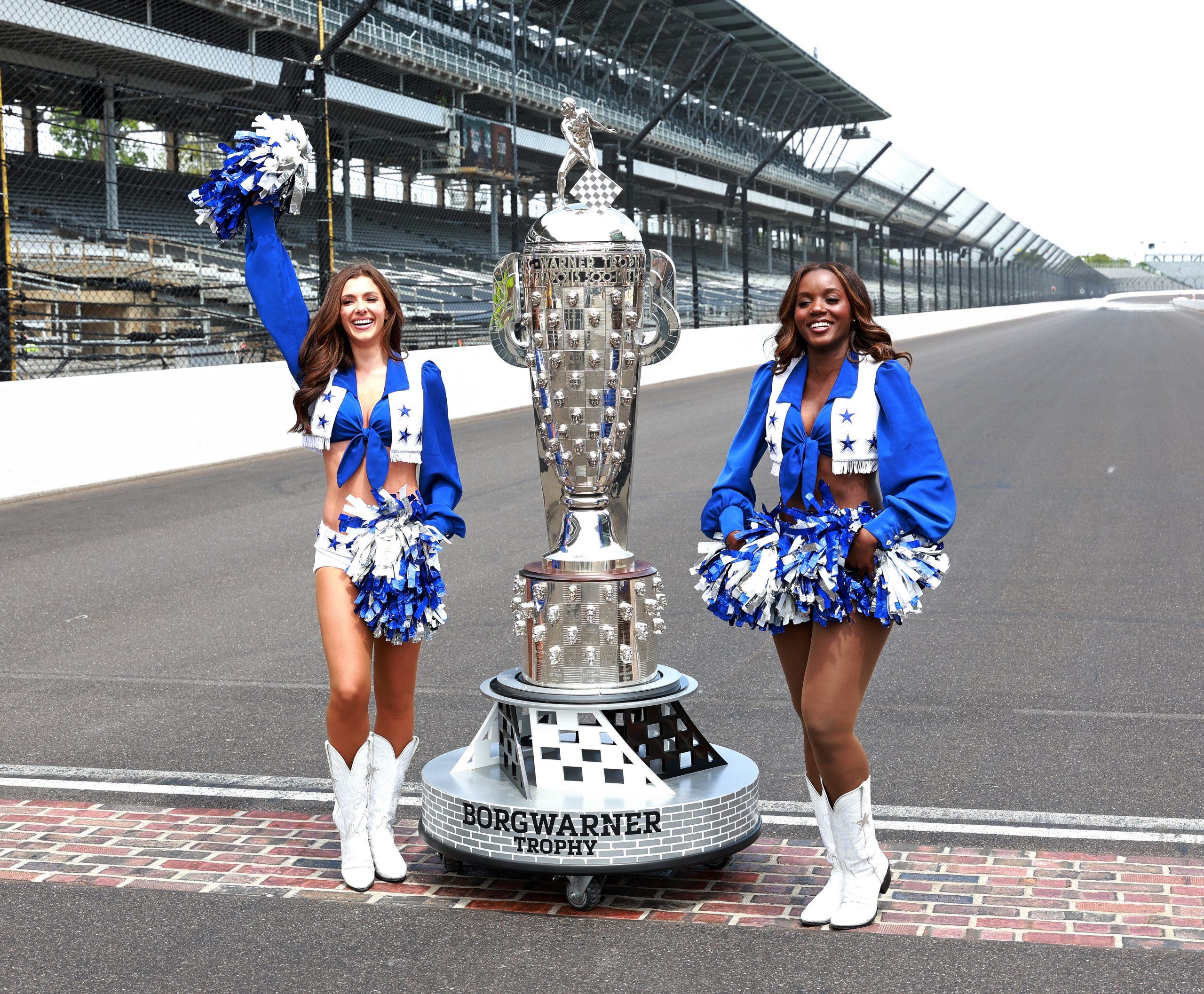The Borg-Warner trophy is now taller than Dallas Cowboy's cheerleaders. (Photo by Brian Spurlock/Icon Sportswire via Getty Images)