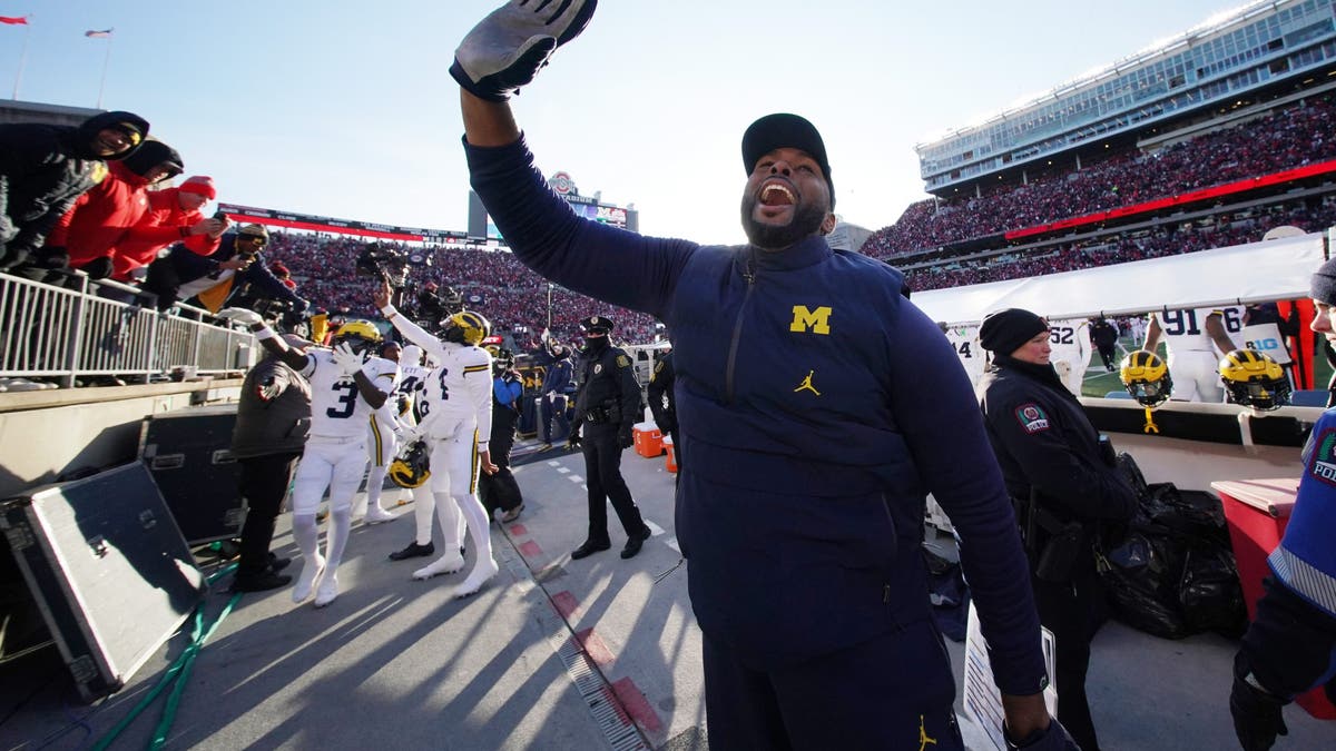 Michigan coach Sherrone Moore improved to 2-0 all-time against Ohio State with the Wolverines' upset win in Columbus in 2024. (Photo by Jason Mowry/Getty Images)