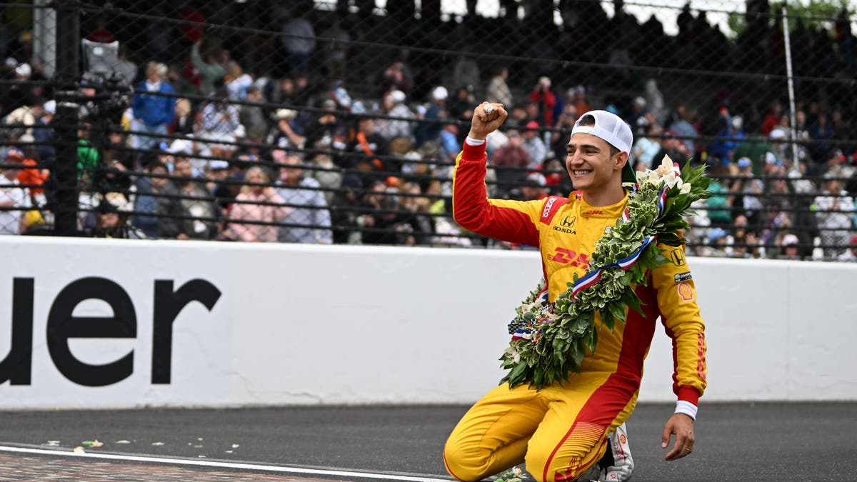 Alex Palou readies to kiss the bricks following his first career Indy 500 victory. (Photo by Brandon Badraoui/Lumen via Getty Images)