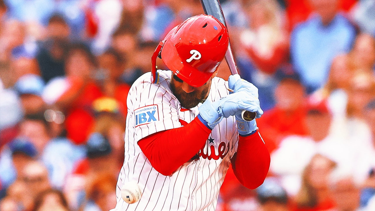 Phillies' Bryce Harper leaves game with bruised elbow when hit by pitch, X-ray negative