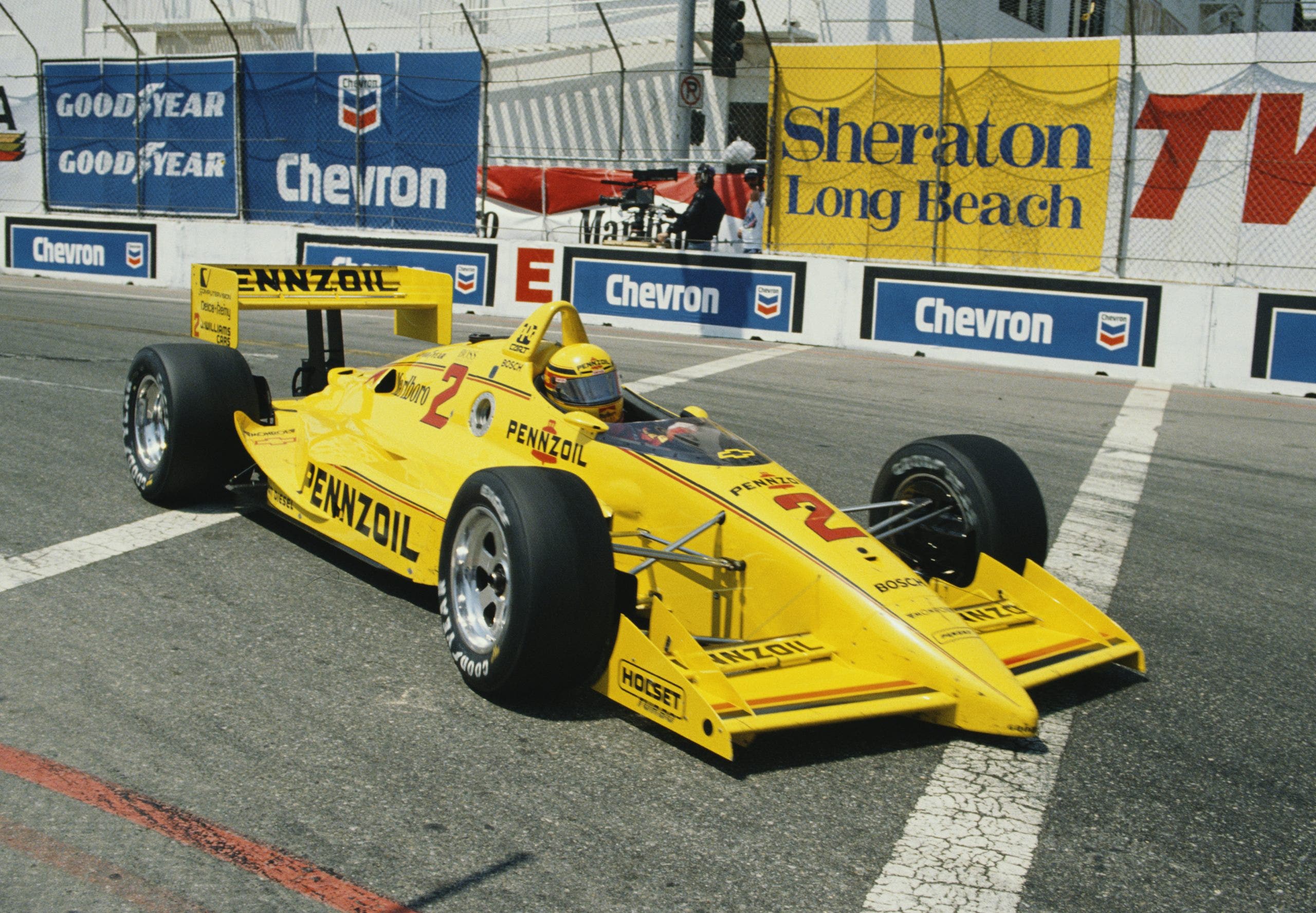 Rick Mears drives the Pennzoil Penske car in 1990.
