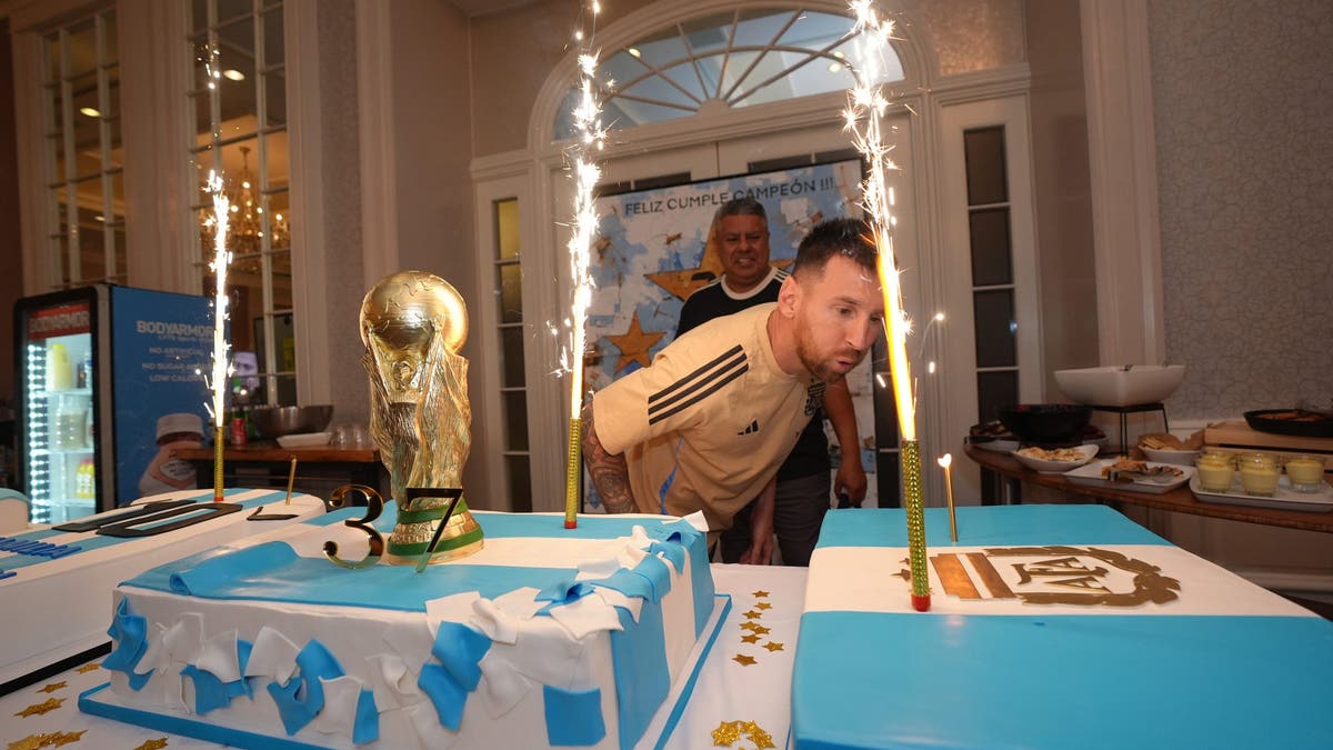 Lionel Messi enjoys some birthday celebrations at the 2024 Copa América. (Photo by Gustavo Pagano/Getty Images)