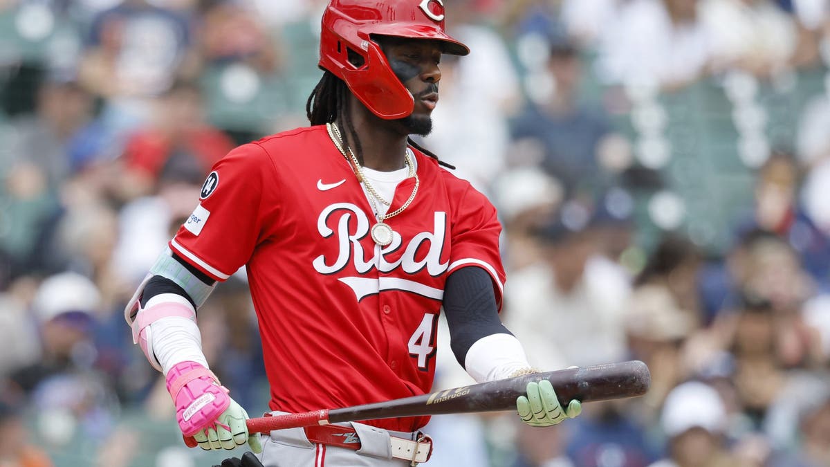 Reds slugger Elly De La Cruz has lowered his strikeout rate but still needs to improve if he wants to reach his full potential. (Photo by Duane Burleson/Getty Images)