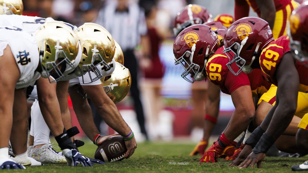 Notre Dame and USC don't have any games scheduled against each other following the 2026 season, putting the future of one of college football's top rivalries in doubt. (Photo by Ric Tapia/Getty Images)