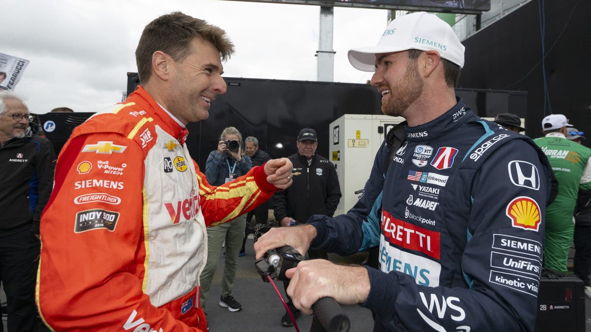 Will Power and Kyle Kirkwood have a friendly discussion about the prior day's on-track incident at Detroit Grand Prix.