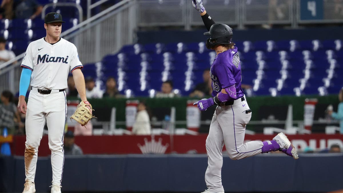 Rockies 1B Hunter Goodman has homered three times in the last three games. (Photo by Leonardo Fernandez/Getty Images)