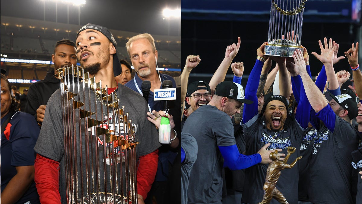 Mookie Betts helped the Red Sox win one World Series trophy, but he's led the Dodgers to two. (Getty Images)