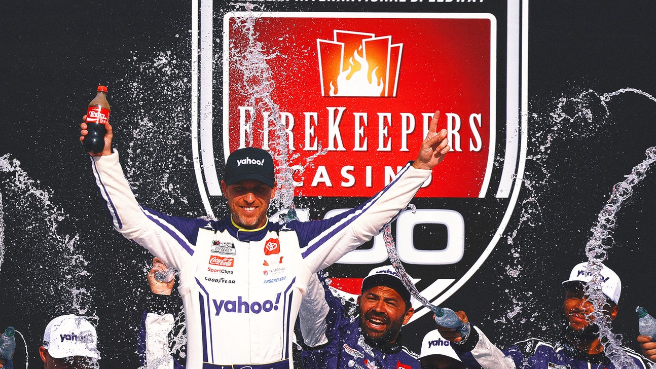 Denny Hamlin wins Michigan, taunts crowd while awaiting third child