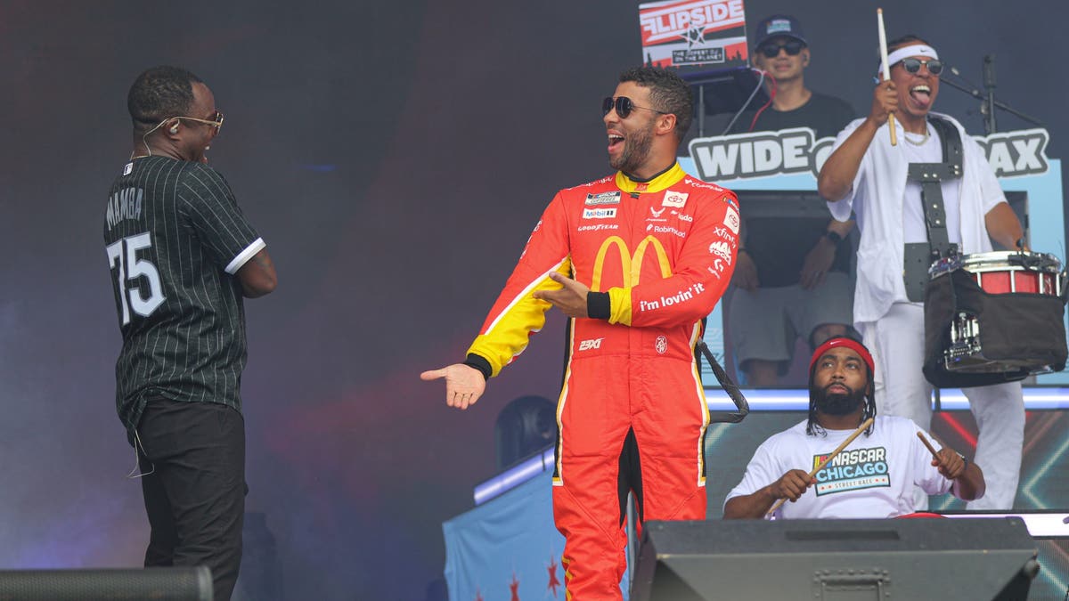 Bubba Wallace was loving it during driver introductions. (Photo by Ed McGregor/FOX Sports)