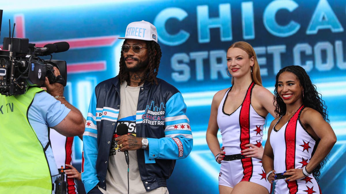 The Grand Marshal of Sunday's race was former NBA MVP and Chicago legend Derrick Rose, wearing a custom race jacket presented by NASCAR. (Photo by Ed McGregor/FOX Sports)