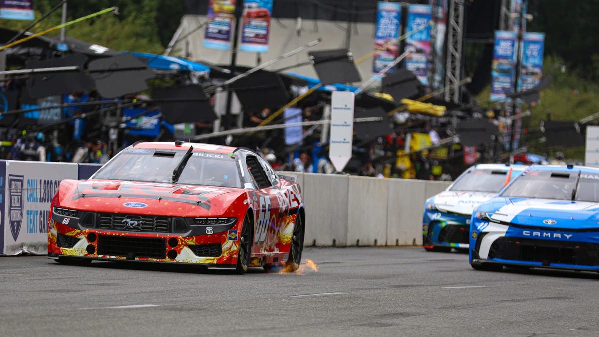 After experiencing an electrical fire under the dash during the final stage of Saturday's Xfinity race, Josh Bilicki (No. 66) came out firing on Sunday. Later in the race, his car suffered heavy nose damage, but he still finished 21st, his best road course finish. (Photo by Ed McGregor/FOX Sports)